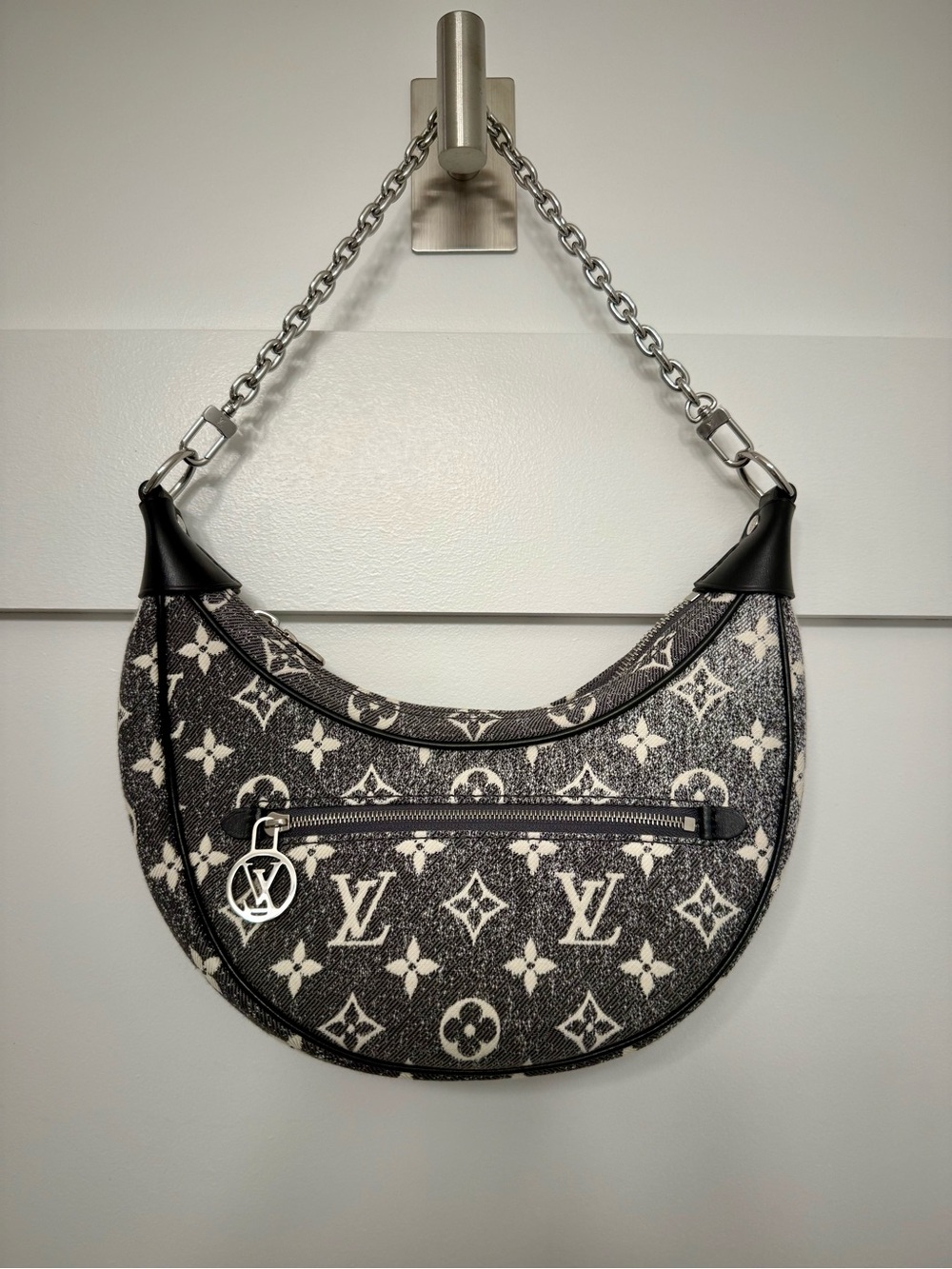 Louis Vuitton Jacquard Gray Handbag Loop Monogram Denim